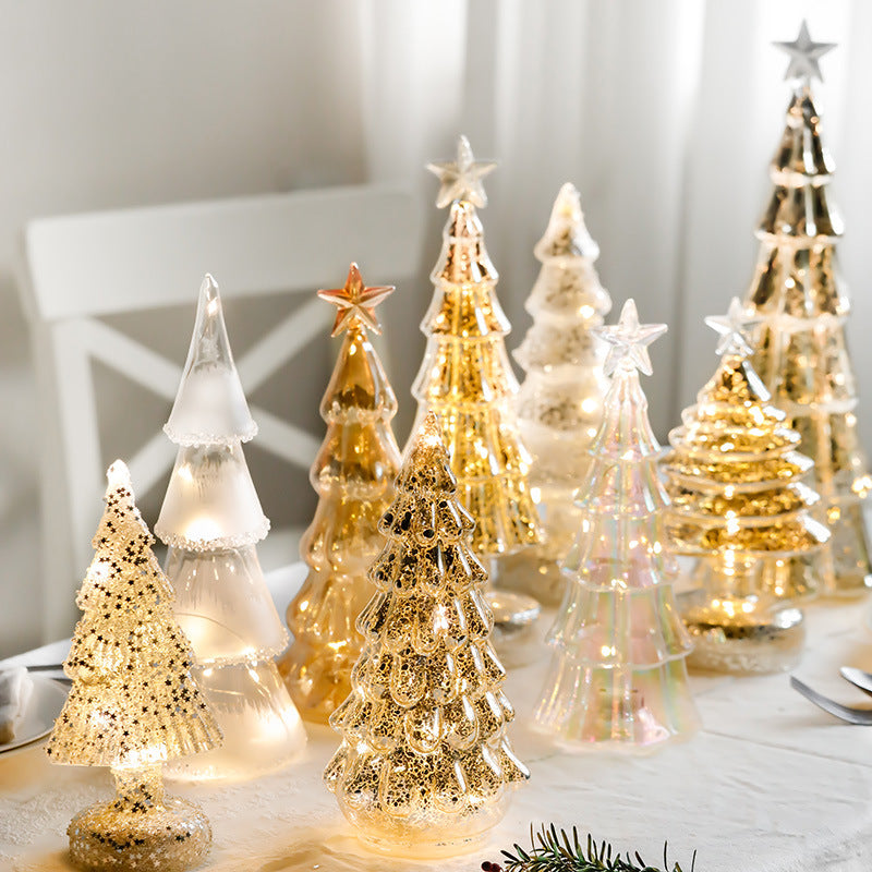 Bulk Light Up Glass Christmas Tree Tabletop Decorations Christmas Ornament Shopwindow Centerpiece Birthday Gifts Wholesale