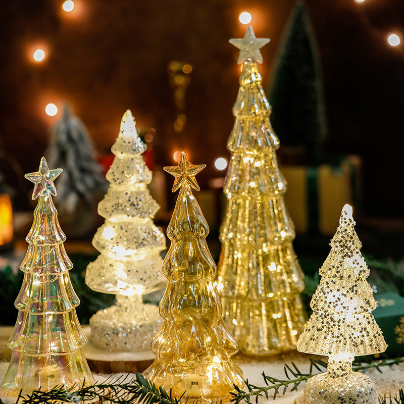 Bulk Light Up Glass Christmas Tree Tabletop Decorations Christmas Ornament Shopwindow Centerpiece Birthday Gifts Wholesale