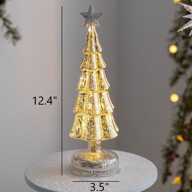 Bulk Light Up Glass Christmas Tree Tabletop Decorations Christmas Ornament Shopwindow Centerpiece Birthday Gifts Wholesale