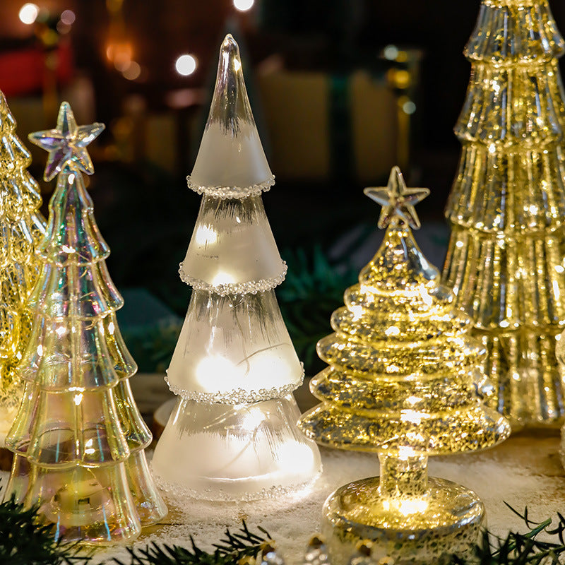 Bulk Light Up Glass Christmas Tree Tabletop Decorations Christmas Ornament Shopwindow Centerpiece Birthday Gifts Wholesale