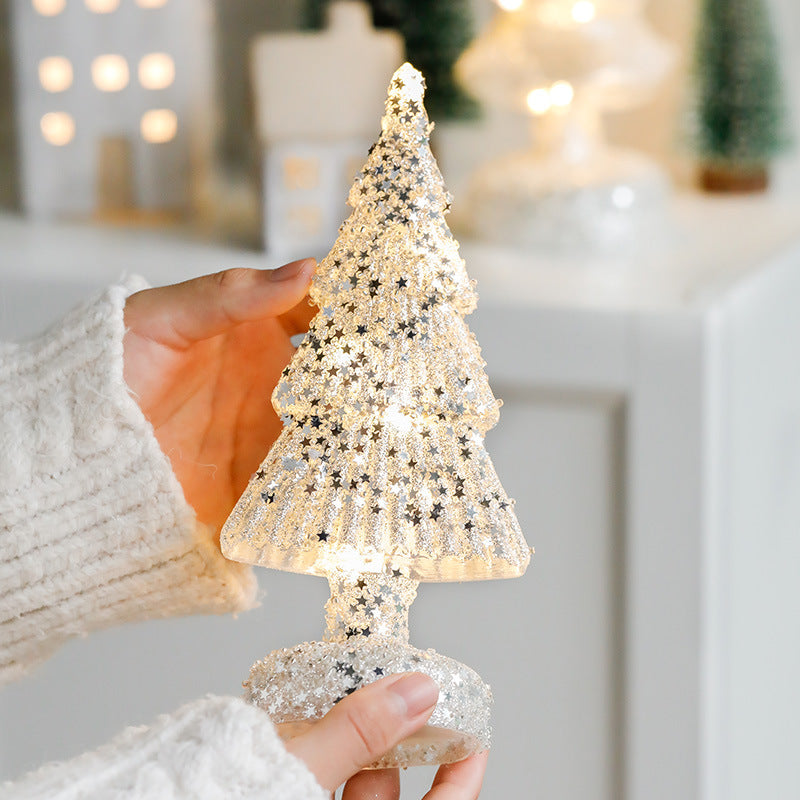 Bulk Light Up Glass Christmas Tree Tabletop Decorations Christmas Ornament Shopwindow Centerpiece Birthday Gifts Wholesale