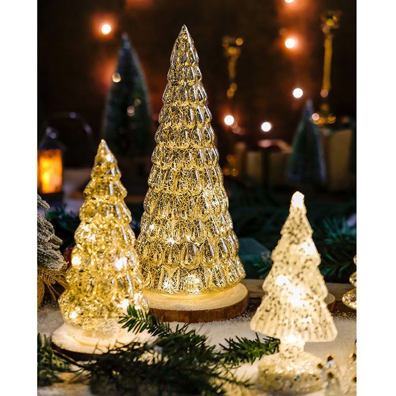 Bulk Light Up Glass Christmas Tree Tabletop Decorations Christmas Ornament Shopwindow Centerpiece Birthday Gifts Wholesale