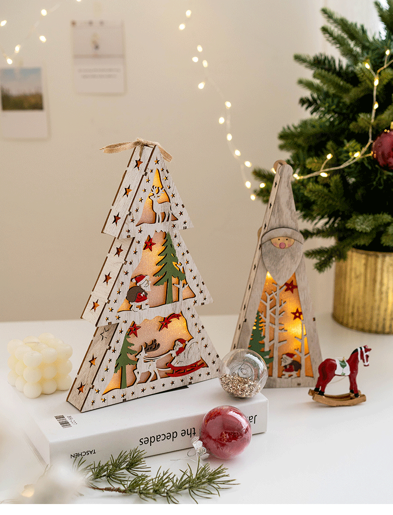 Bulk Light Up Wooden Christmas Tree Pendants with Light Hanging Ornaments Christmas Decor Wholesale