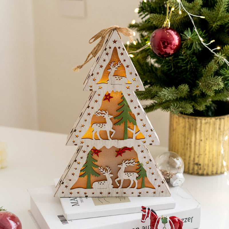 Bulk Light Up Wooden Christmas Tree Pendants with Light Hanging Ornaments Christmas Decor Wholesale