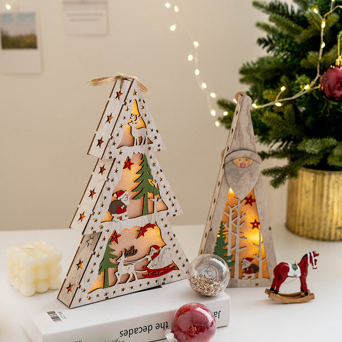 Bulk Light Up Wooden Christmas Tree Pendants with Light Hanging Ornaments Christmas Decor Wholesale