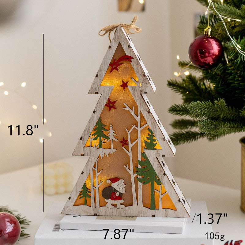 Bulk Light Up Wooden Christmas Tree Pendants with Light Hanging Ornaments Christmas Decor Wholesale