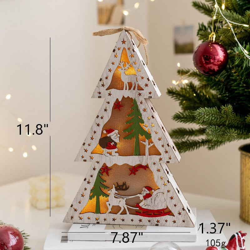 Bulk Light Up Wooden Christmas Tree Pendants with Light Hanging Ornaments Christmas Decor Wholesale