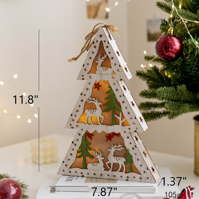 Bulk Light Up Wooden Christmas Tree Pendants with Light Hanging Ornaments Christmas Decor Wholesale