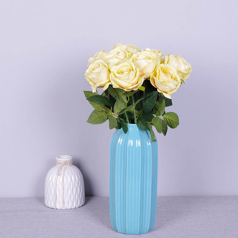 Lot de 10 bouquets de roses artificielles en flanelle bionique, liquidation en vrac, pour arrangement, fête de mariage, décoration de la maison, vente en gros 