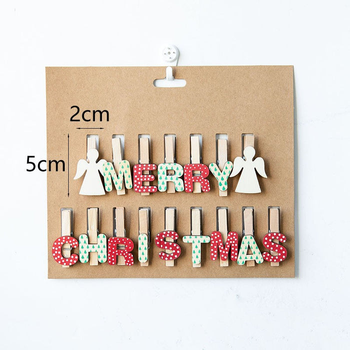 Bulk Merry Christmas Mini Wooden Clip Photo Display Clip Christmas Tree Clothespins Xmas Ornament Wholesale