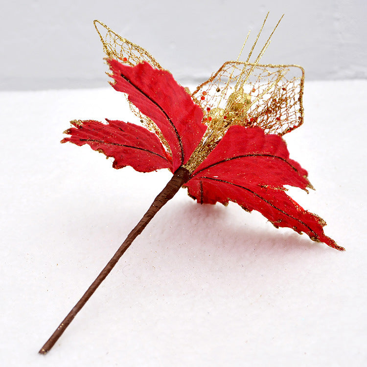 Lot de 8 po de poinsettia à paillettes de Noël en vrac Fleurs artificielles à paillettes pour décorations de sapin de Noël et du Nouvel An Vente en gros