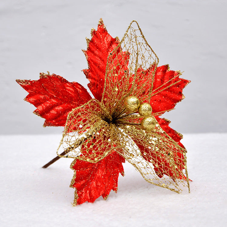 Lot de 8 po de poinsettia à paillettes de Noël en vrac Fleurs artificielles à paillettes pour décorations de sapin de Noël et du Nouvel An Vente en gros