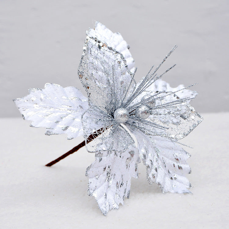 Lot de 8 po de poinsettia à paillettes de Noël en vrac Fleurs artificielles à paillettes pour décorations de sapin de Noël et du Nouvel An Vente en gros