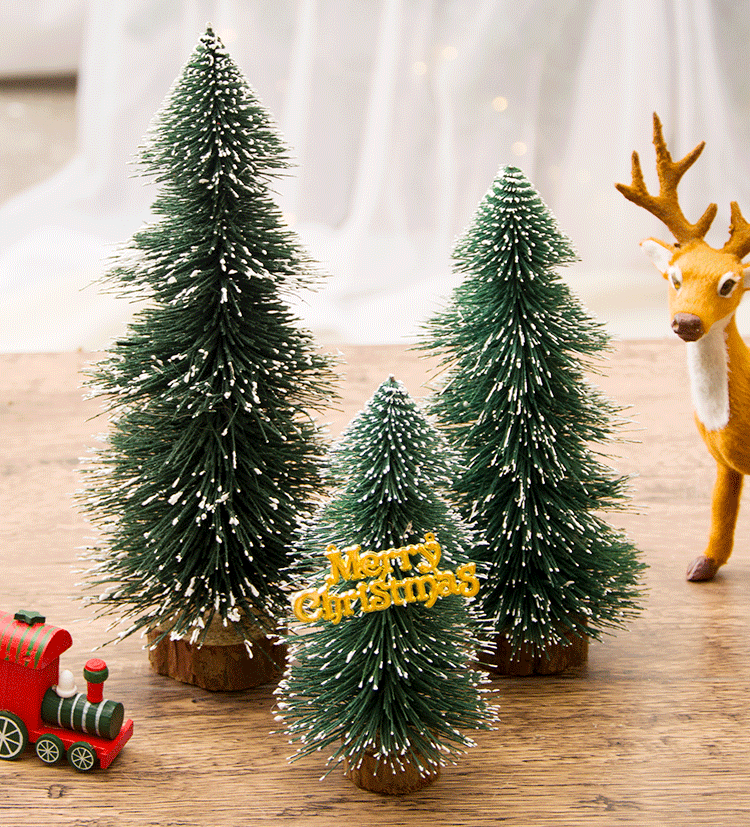 Mini sapin de Noël en vrac, sapin de bureau avec base en bois, décorations de Noël de table en gros 