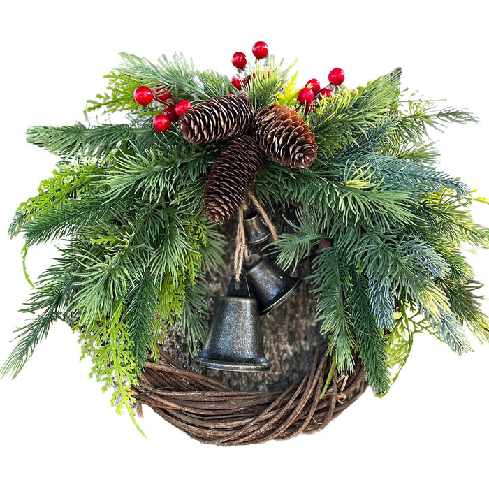 Bulk Natural Rattan Pine Cones Wreath with Bell Christmas Ornament for Front Door Farmhouse Wall Hanging Indoor Outdoor Home Decor Wholesale