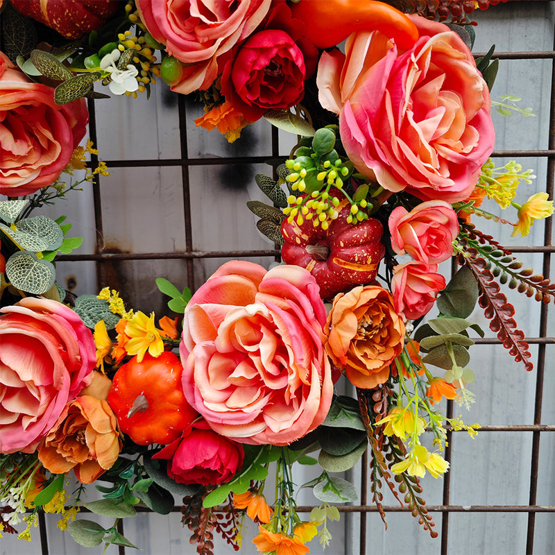 Bulk Peony Pumpkin Wreath Artificial Flower Wreath Fall Thanksgiving Day Harvest Festival Farmhouse Yard Decor Wholesale