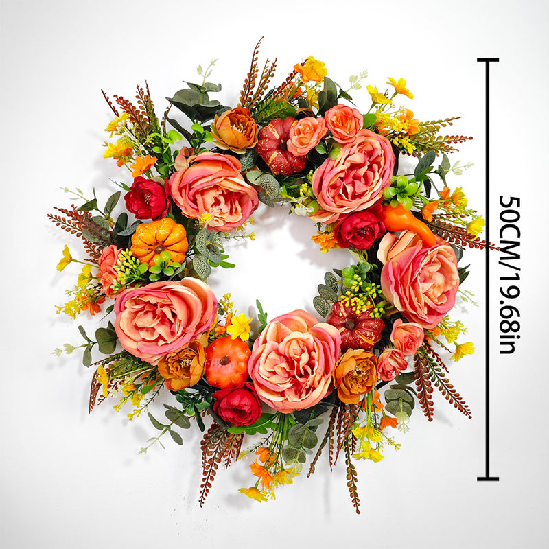 Bulk Peony Pumpkin Wreath Artificial Flower Wreath Fall Thanksgiving Day Harvest Festival Farmhouse Yard Decor Wholesale