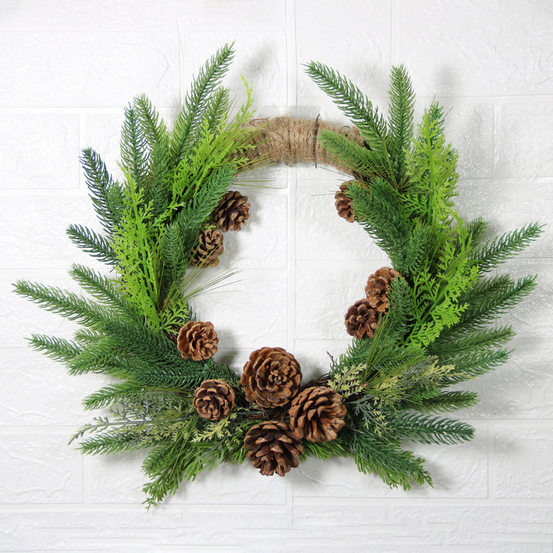 Bulk Pine Needle Pine Cones Christmas Wreaths Artificial Greenery Ornament for Front Door Wall Hanging Home Decoration Wholesale