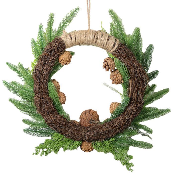Bulk Pine Needle Pine Cones Christmas Wreaths Artificial Greenery Ornament for Front Door Wall Hanging Home Decoration Wholesale