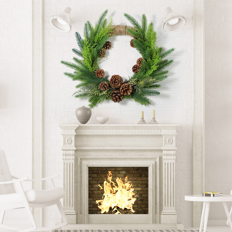 Bulk Pine Needle Pine Cones Christmas Wreaths Artificial Greenery Ornament for Front Door Wall Hanging Home Decoration Wholesale