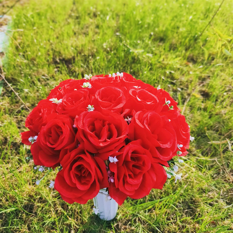Bulk Exclusive 22 Colors Cemetery Flowers Roses Bush Bouquets in Vase Artificial Flowers for Graves and Memorials Arrangements Wholesale
