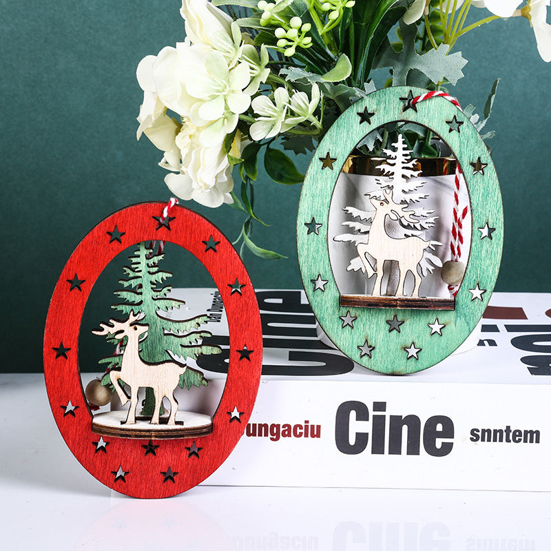 Bulk Round Pendants Ornaments Hollow Elk Xmas Tree with Rope Hanging Supplies for Xmas Party Decor Wholesale