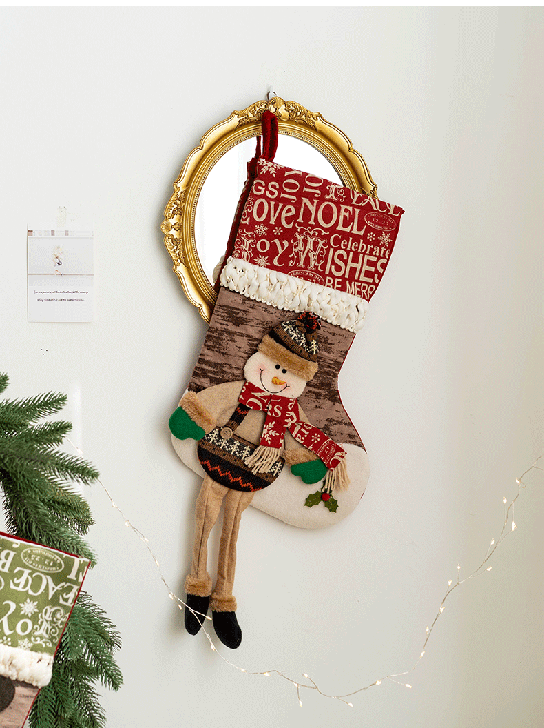 Bulk Santa Claus Snowman Elk Christmas Stockings Hanging Ornament Gift Bags for Family Xmas Tree Party Supplies Wholesale