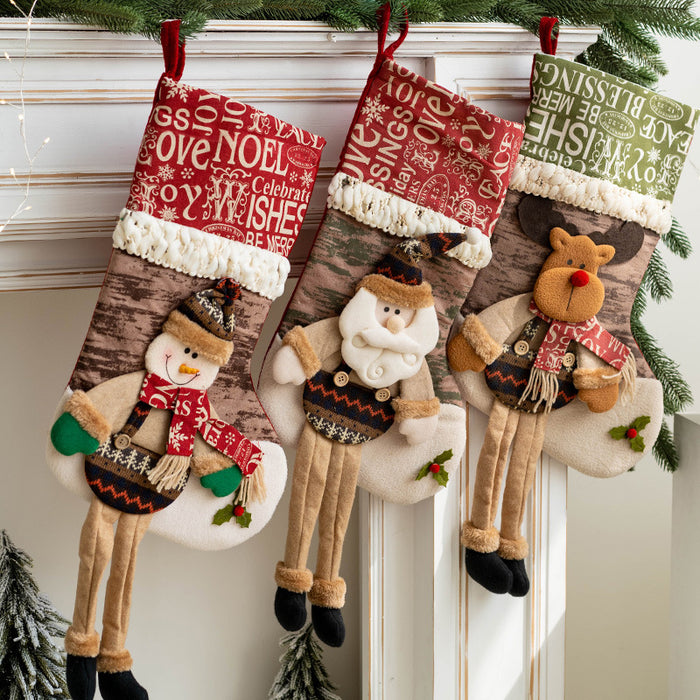 Bulk Santa Claus Snowman Elk Christmas Stockings Hanging Ornament Gift Bags for Family Xmas Tree Party Supplies Wholesale