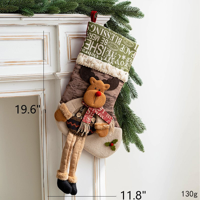 Bulk Santa Claus Snowman Elk Christmas Stockings Hanging Ornament Gift Bags for Family Xmas Tree Party Supplies Wholesale