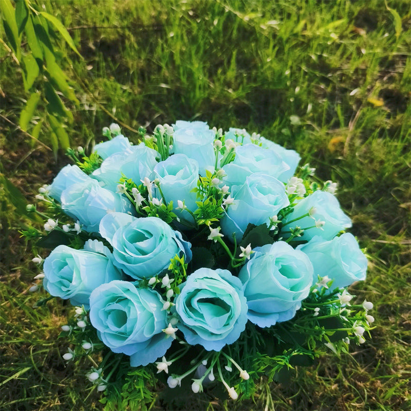 Bulk Exclusive 22 Colors Cemetery Flowers Roses Bush Bouquets in Vase Artificial Flowers for Graves and Memorials Arrangements Wholesale