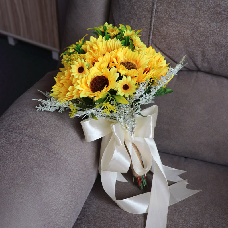 Bouquet de mariée en vrac de 9,8 pouces Bouquet de mariage de tournesol jaune en gros 