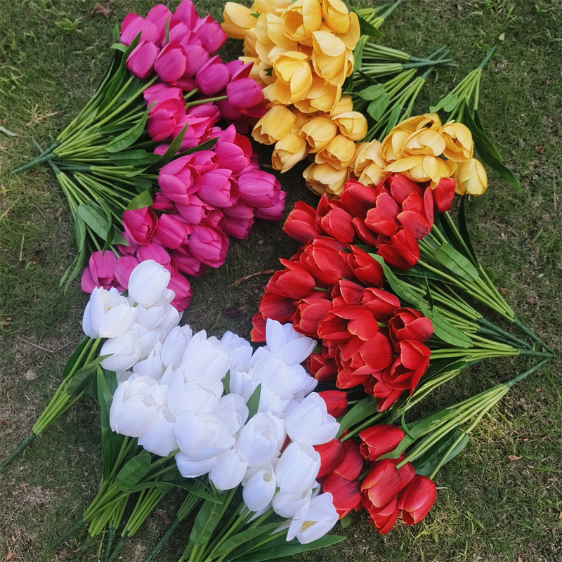 A granel, 8 Uds., tulipanes grandes de 17 ", arbustos de flores para exteriores, plantas artificiales resistentes a los rayos UV, venta al por mayor 