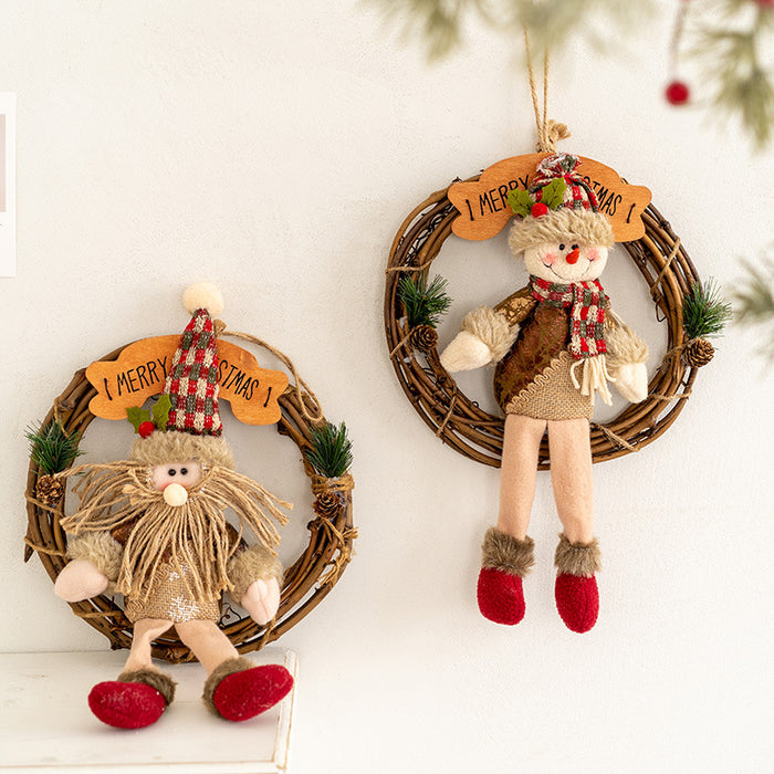 Bulk Vintage Santa Claus Snowman Elk Wreath Artificial Pinecone Wreath for Front Door Christmas Decor Wholesale