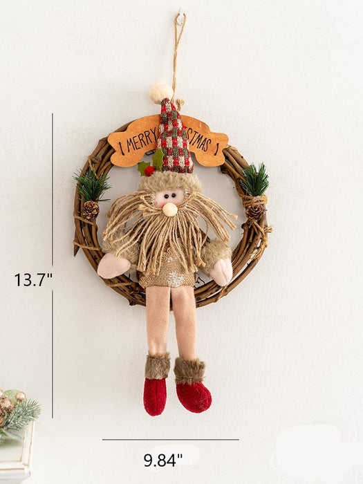 Bulk Vintage Santa Claus Snowman Elk Wreath Artificial Pinecone Wreath for Front Door Christmas Decor Wholesale