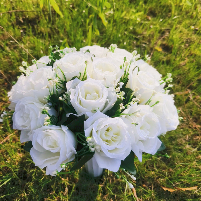 Bulk Exclusive 22 Colors Cemetery Flowers Roses Bush Bouquets in Vase Artificial Flowers for Graves and Memorials Arrangements Wholesale