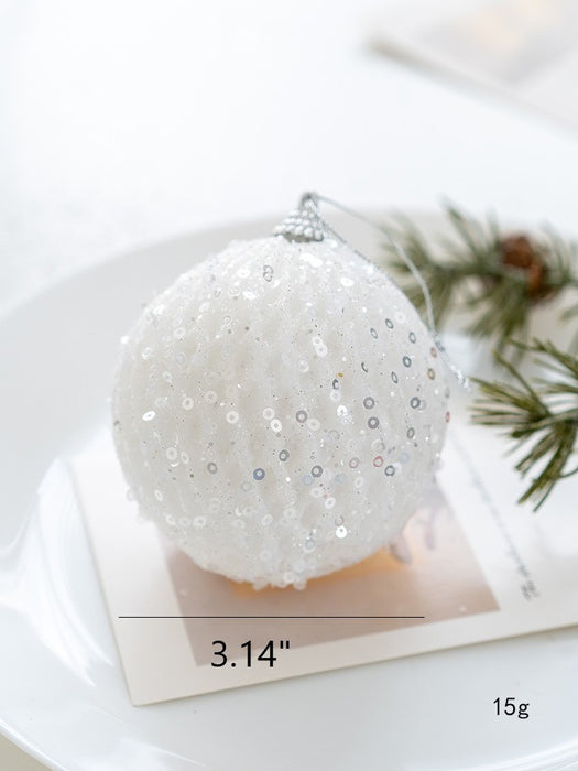 Bulk White Christmas Balls Glitter Sequined Pearl Hanging Ornaments for Christmas Tree Home Decor Wholesale