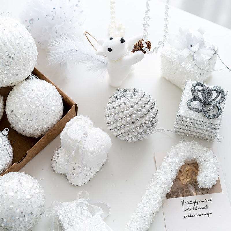 Boules de Noël à paillettes blanches en vrac Décorations de Noël à suspendre en gros