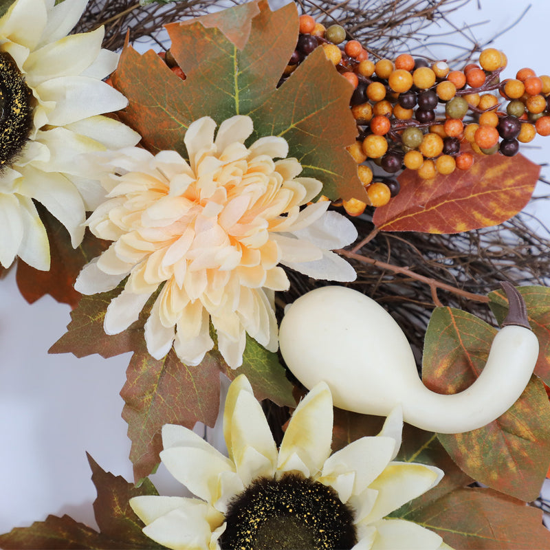 Bulk White Pumpkin Sunflower Maple Leaf Wreath Artificial Flower Wreath Fall Thanksgiving Day Harvest Festival Decor Wholesale