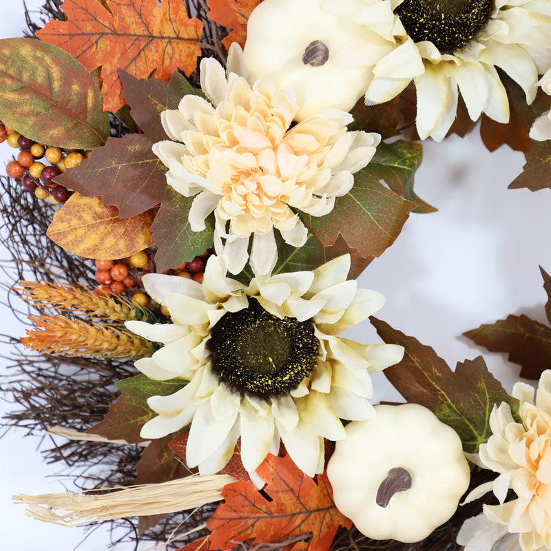 Bulk White Pumpkin Sunflower Maple Leaf Wreath Artificial Flower Wreath Fall Thanksgiving Day Harvest Festival Decor Wholesale