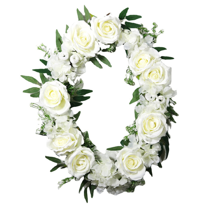 Bulk White Rose Wreaths Artificial Silk Flower Oval Wreaths Ornament for Front Door Wall Hanging Home Decoration Wholesale