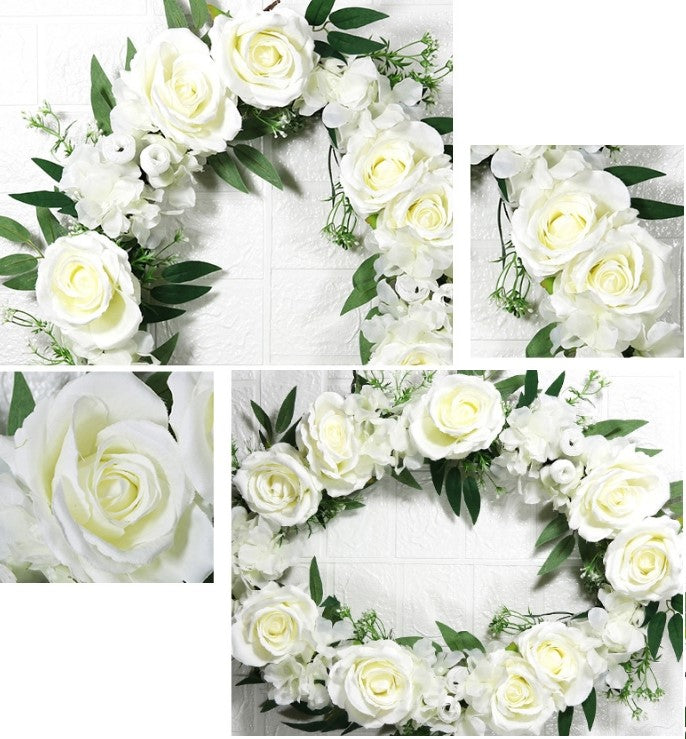 Bulk White Rose Wreaths Artificial Silk Flower Oval Wreaths Ornament for Front Door Wall Hanging Home Decoration Wholesale
