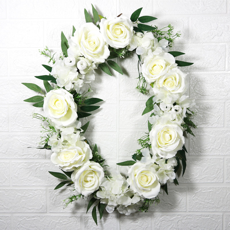 Bulk White Rose Wreaths Artificial Silk Flower Oval Wreaths Ornament for Front Door Wall Hanging Home Decoration Wholesale