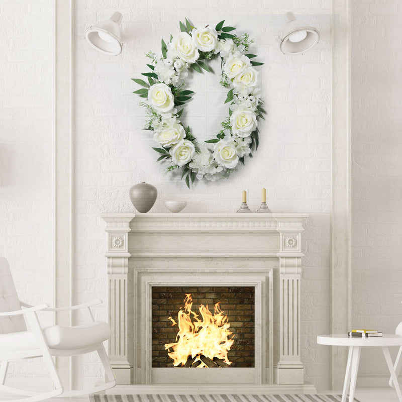 Bulk White Rose Wreaths Artificial Silk Flower Oval Wreaths Ornament for Front Door Wall Hanging Home Decoration Wholesale