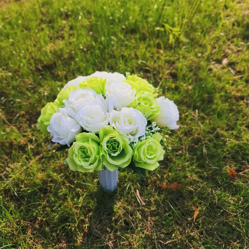Bulk Exclusive 22 Colors Cemetery Flowers Roses Bush Bouquets in Vase Artificial Flowers for Graves and Memorials Arrangements Wholesale