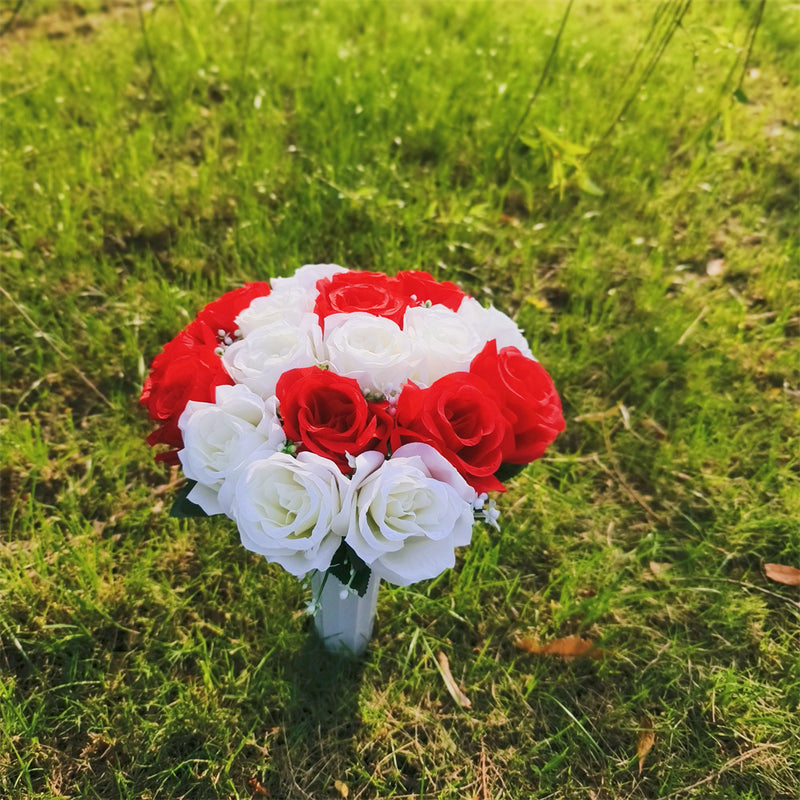 Bulk Exclusive 22 Colors Cemetery Flowers Roses Bush Bouquets in Vase Artificial Flowers for Graves and Memorials Arrangements Wholesale