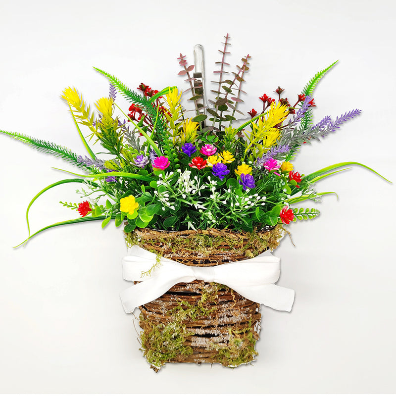 Panier de suspension de porte en fleurs sauvages en vrac, couronne de fleurs artificielles, panier de plantes pour porte d'entrée, porche, décoration murale de ferme, vente en gros