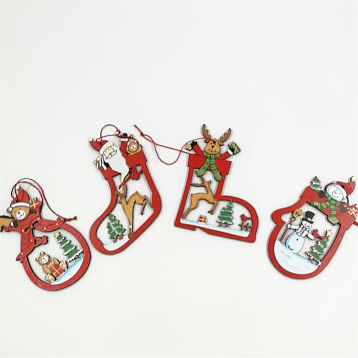 Bulk Wood Xmas Hanging Ornament Sets with Socks Shoes Glove Shapes Pendant Decor Wholesale