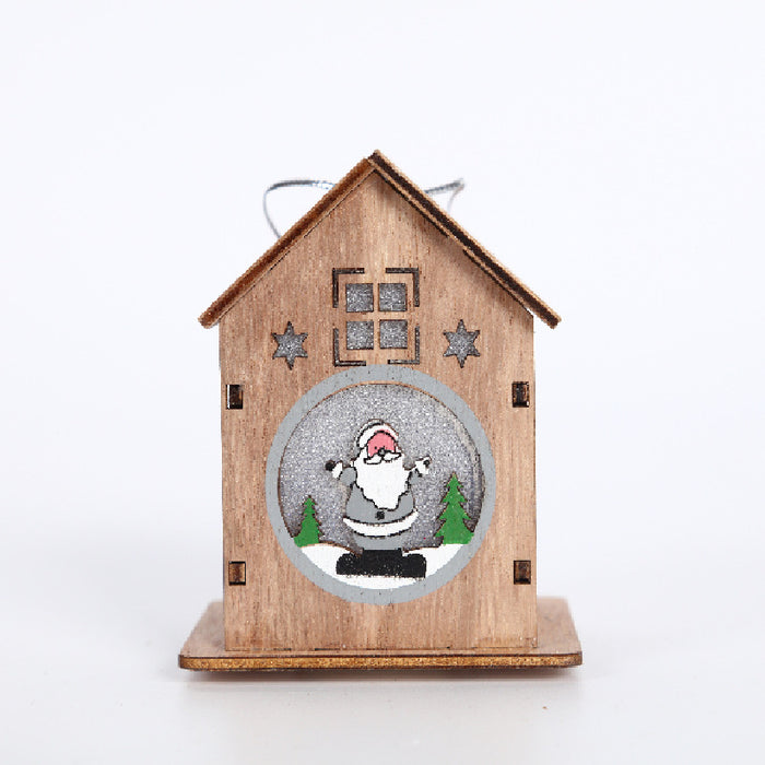 Bulk Xmas Glitter Cabin House with Cartoon Santa Pendant Ornaments Wholesale