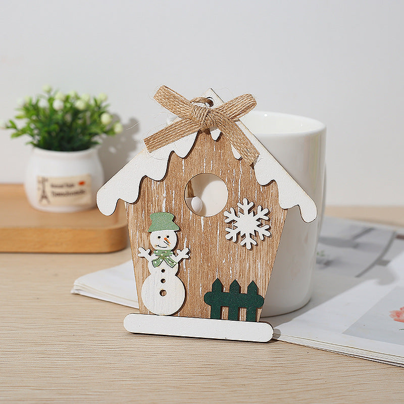 Bulk Xmas Wood Snow House Chips Hanging Ornaments with Rope Wholesale