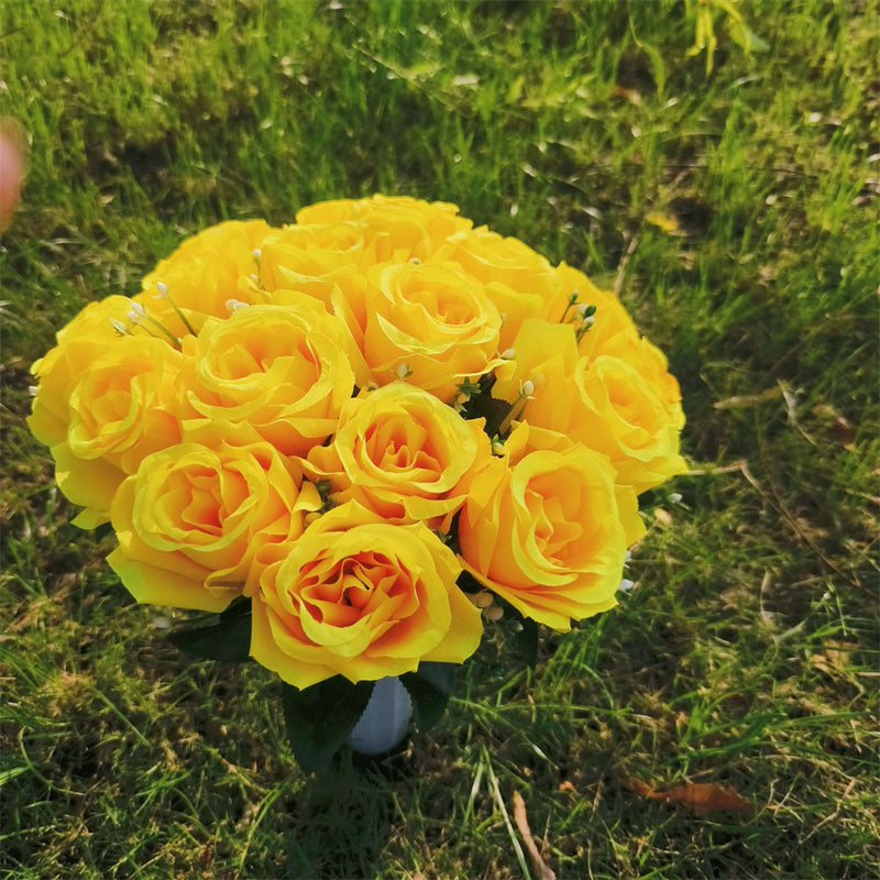 Bulk Exclusive 22 Colors Cemetery Flowers Roses Bush Bouquets in Vase Artificial Flowers for Graves and Memorials Arrangements Wholesale